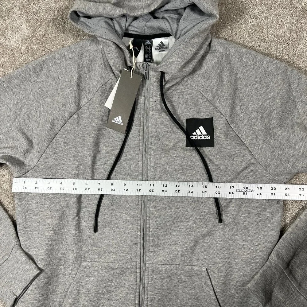 Adidas Mens M Heather Gray Stretch Full Zip Raglan Sleeve Hooded Sweatshirt‎ NWT